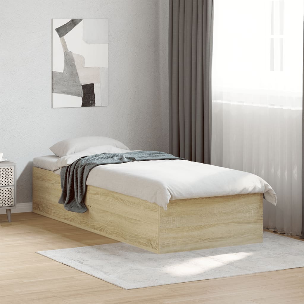 Bedframe bewerkt hout sonoma eikenkleurig 100x200 cm is nu te koop bij PeponiXL, paradijselijk wonen!
