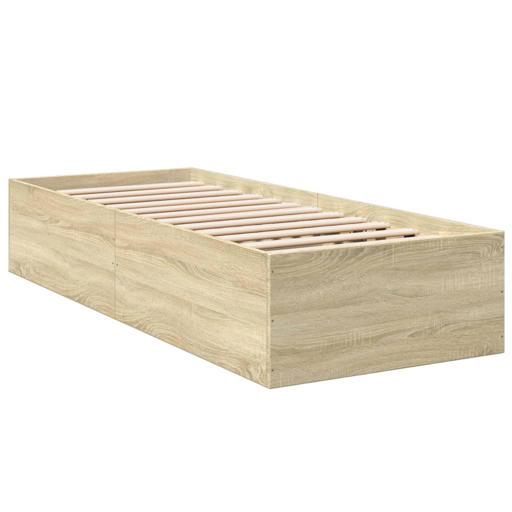 Bedframe bewerkt hout sonoma eikenkleurig 100x200 cm is nu te koop bij PeponiXL, paradijselijk wonen!