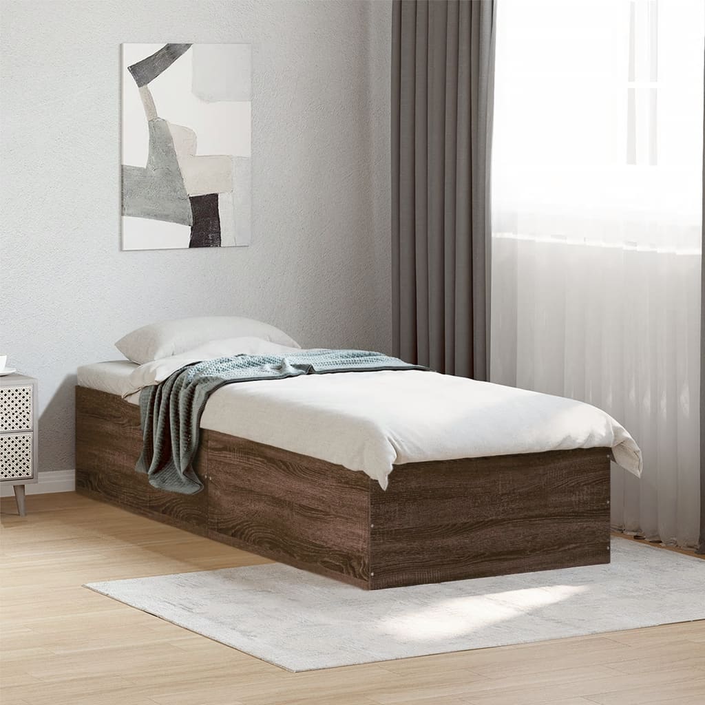 Bedframe bewerkt hout bruin eikenkleur 100x200 cm is nu te koop bij PeponiXL, paradijselijk wonen!