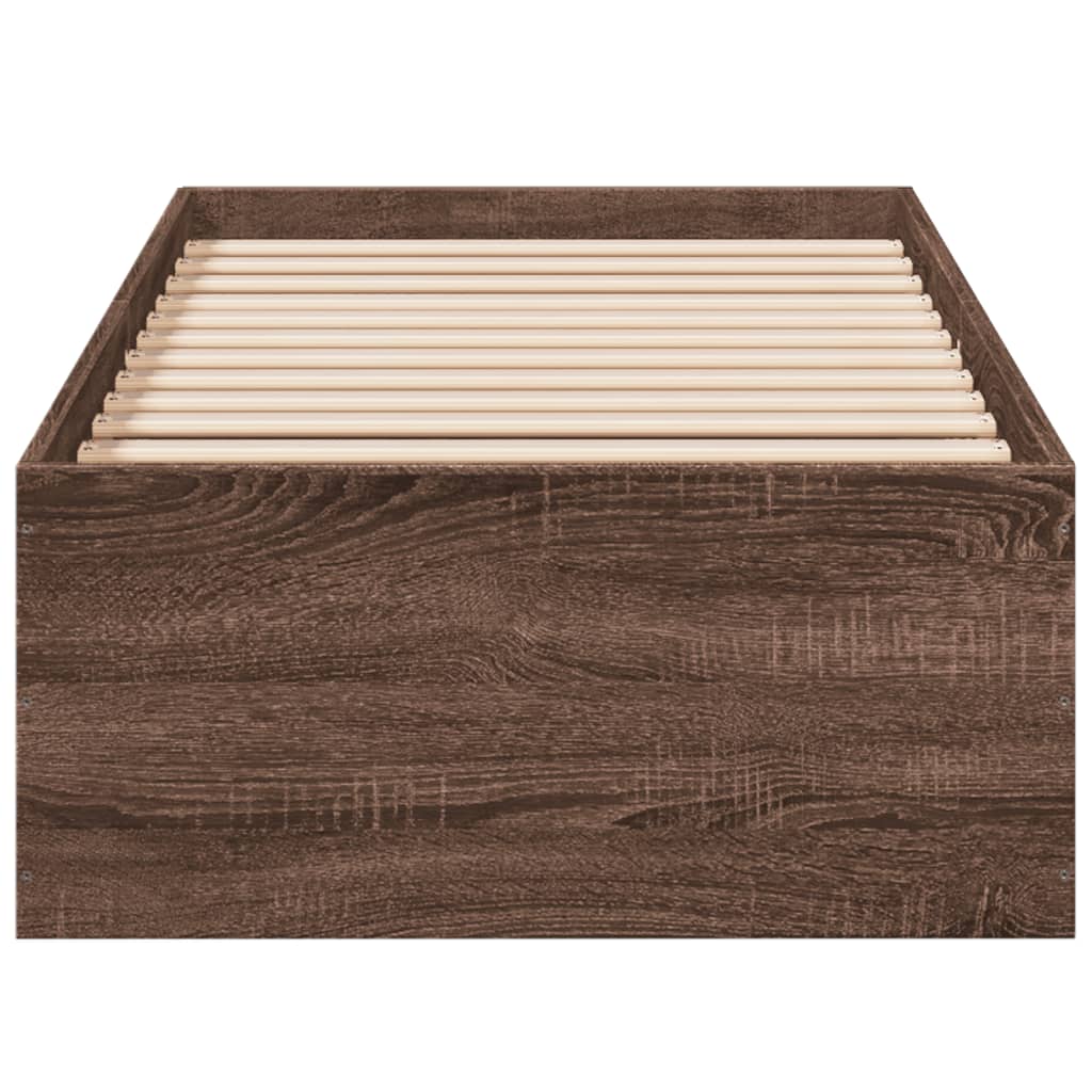 Bedframe bewerkt hout bruin eikenkleur 100x200 cm is nu te koop bij PeponiXL, paradijselijk wonen!