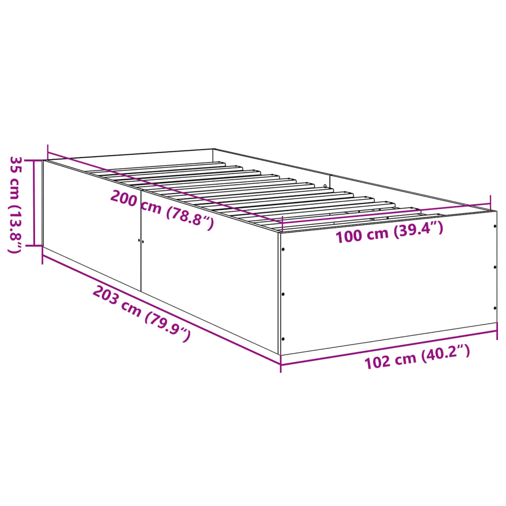 Bedframe bewerkt hout bruin eikenkleur 100x200 cm is nu te koop bij PeponiXL, paradijselijk wonen!