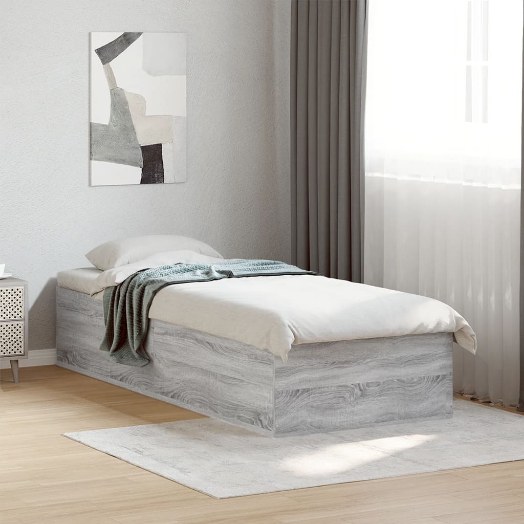 Bedframe bewerkt hout grijs sonoma eikenkleurig 90x200 cm is nu te koop bij PeponiXL, paradijselijk wonen!