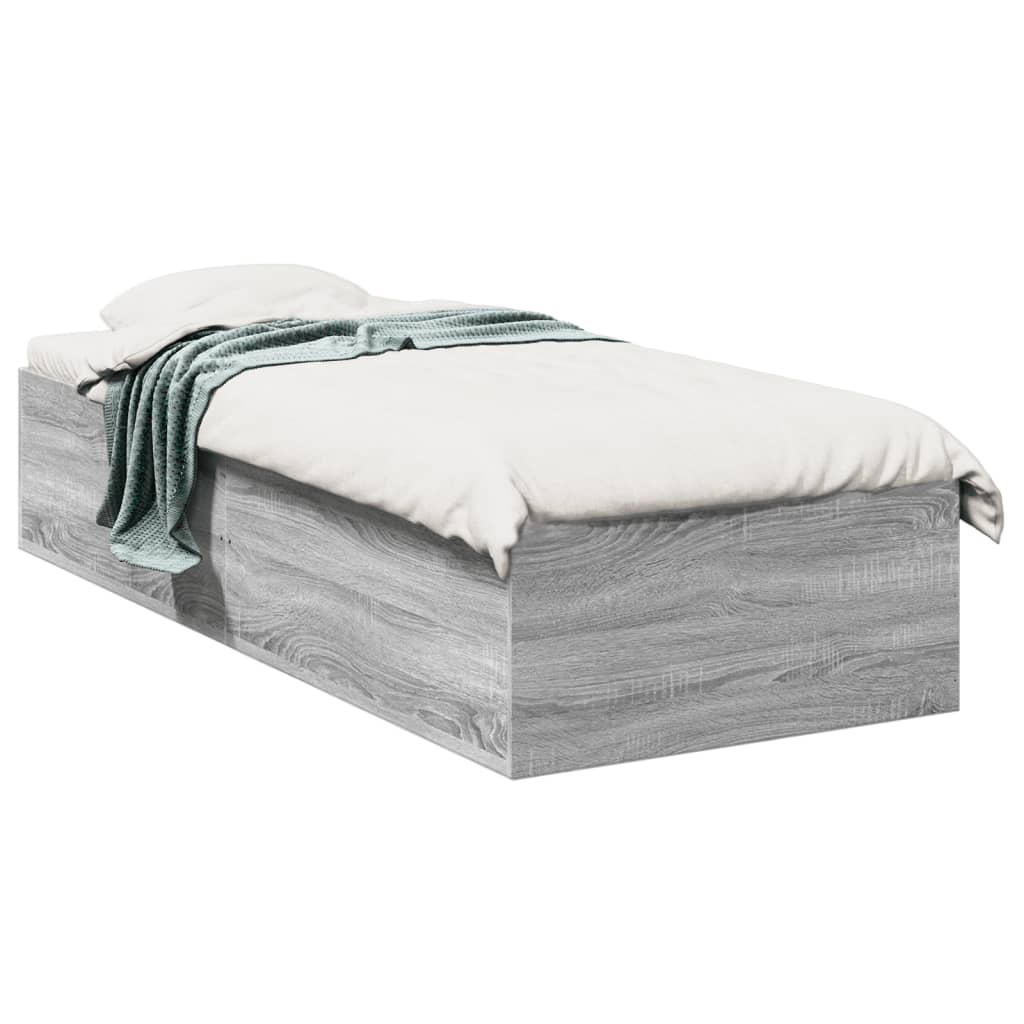 Bedframe bewerkt hout grijs sonoma eikenkleurig 90x200 cm is nu te koop bij PeponiXL, paradijselijk wonen!
