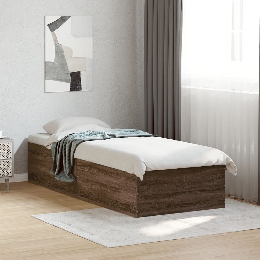 Bedframe bewerkt hout bruin eikenkleur 90x200 cm is nu te koop bij PeponiXL, paradijselijk wonen!