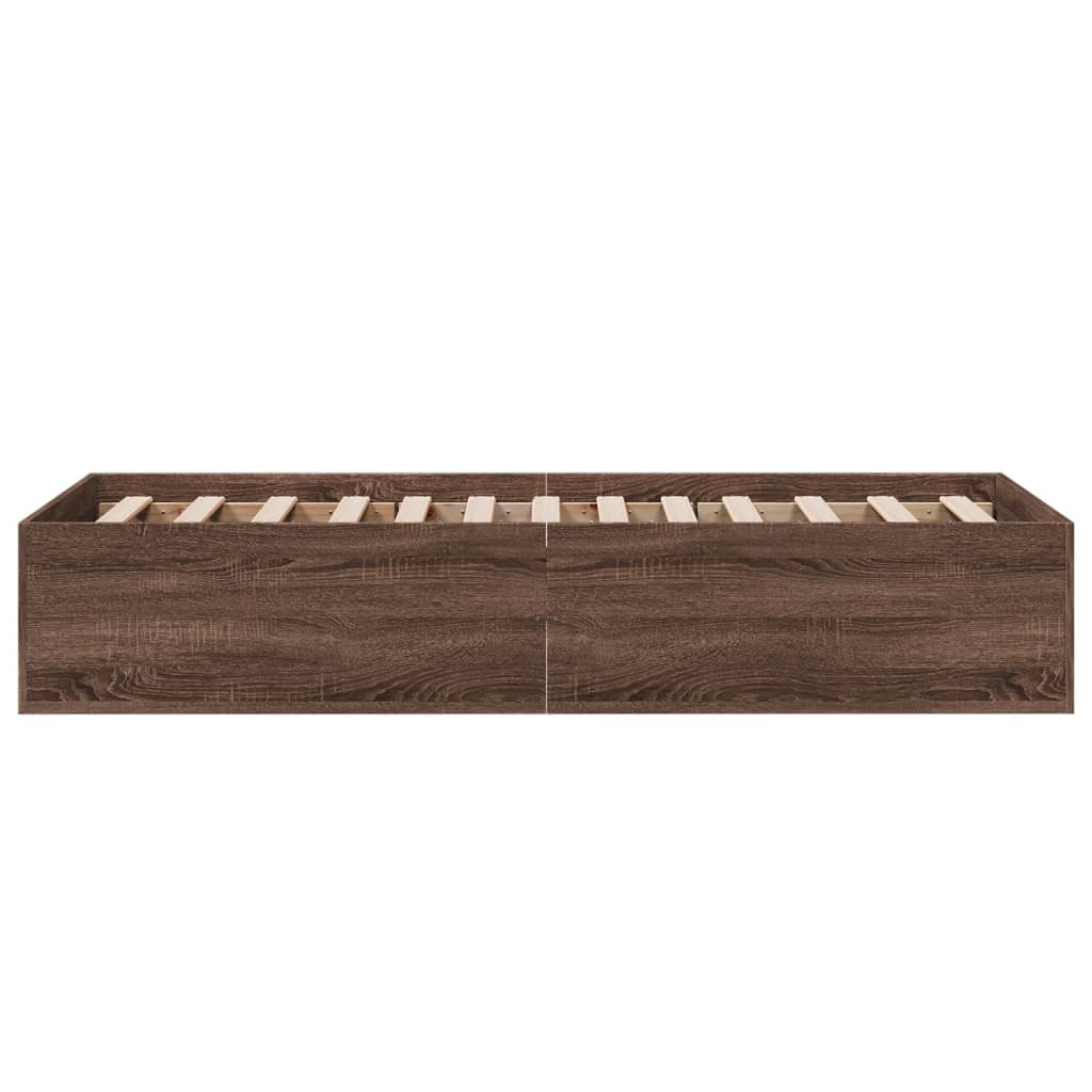 Bedframe bewerkt hout bruin eikenkleur 90x200 cm is nu te koop bij PeponiXL, paradijselijk wonen!