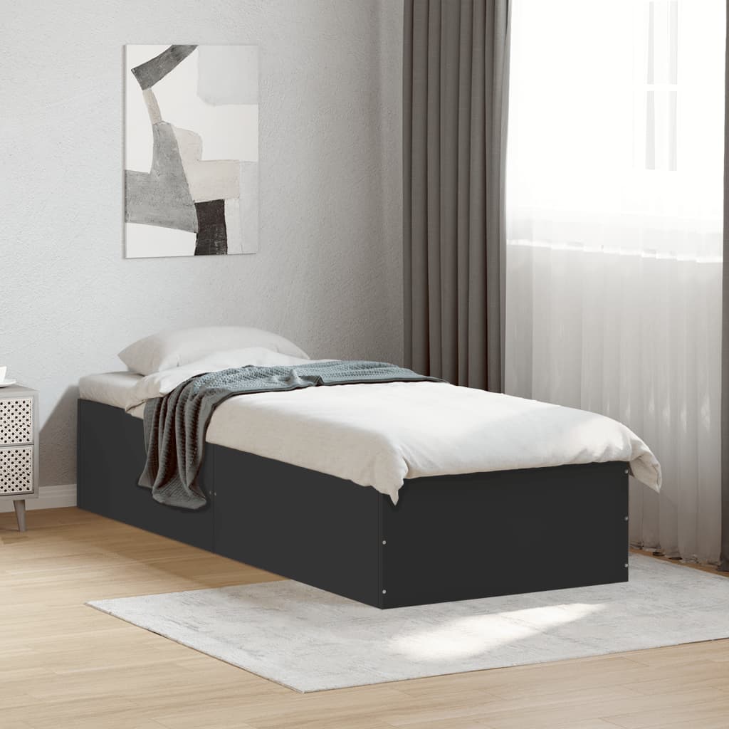 Bedframe bewerkt hout zwart 90x190 cm is nu te koop bij PeponiXL, paradijselijk wonen!