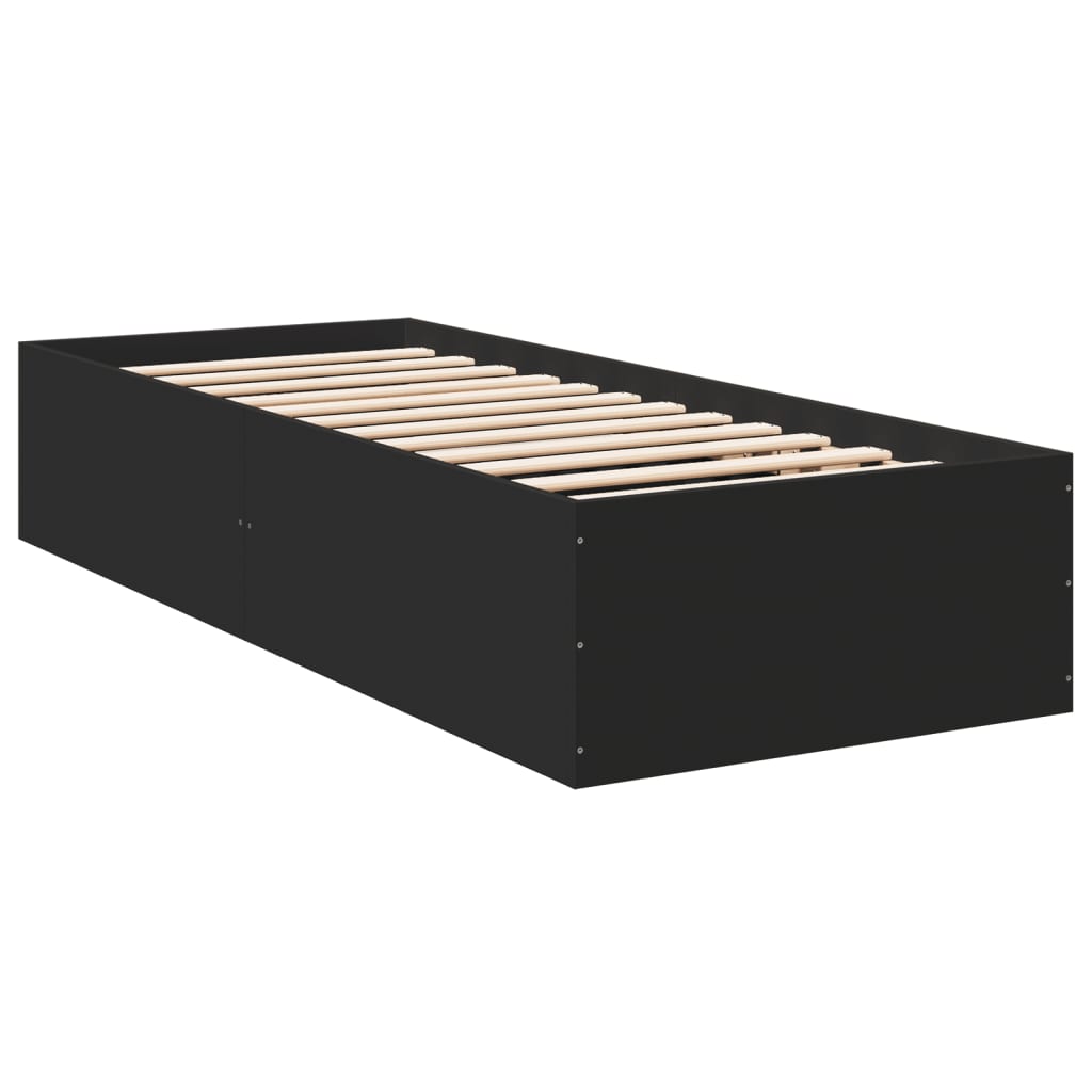 Bedframe bewerkt hout zwart 90x190 cm is nu te koop bij PeponiXL, paradijselijk wonen!