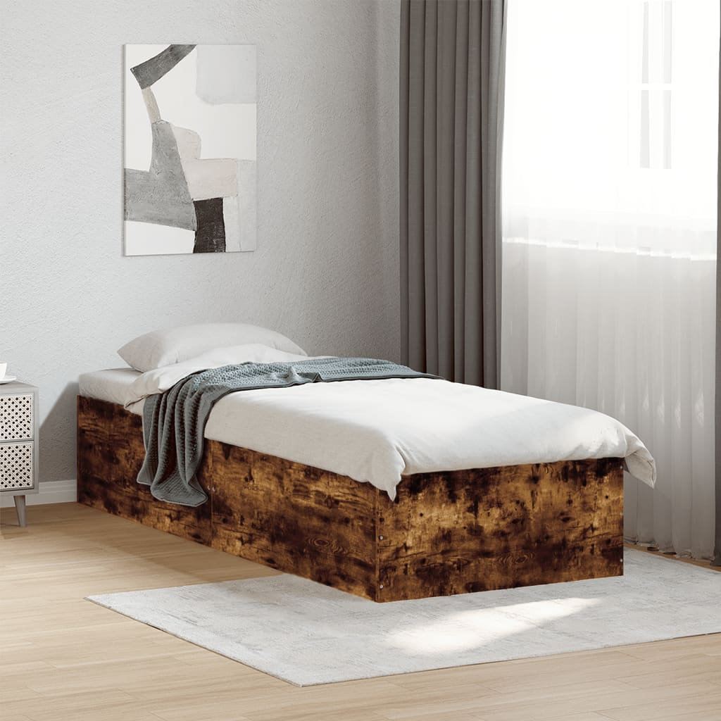 Bedframe bewerkt hout gerookt eikenkleurig 90x190 cm is nu te koop bij PeponiXL, paradijselijk wonen!