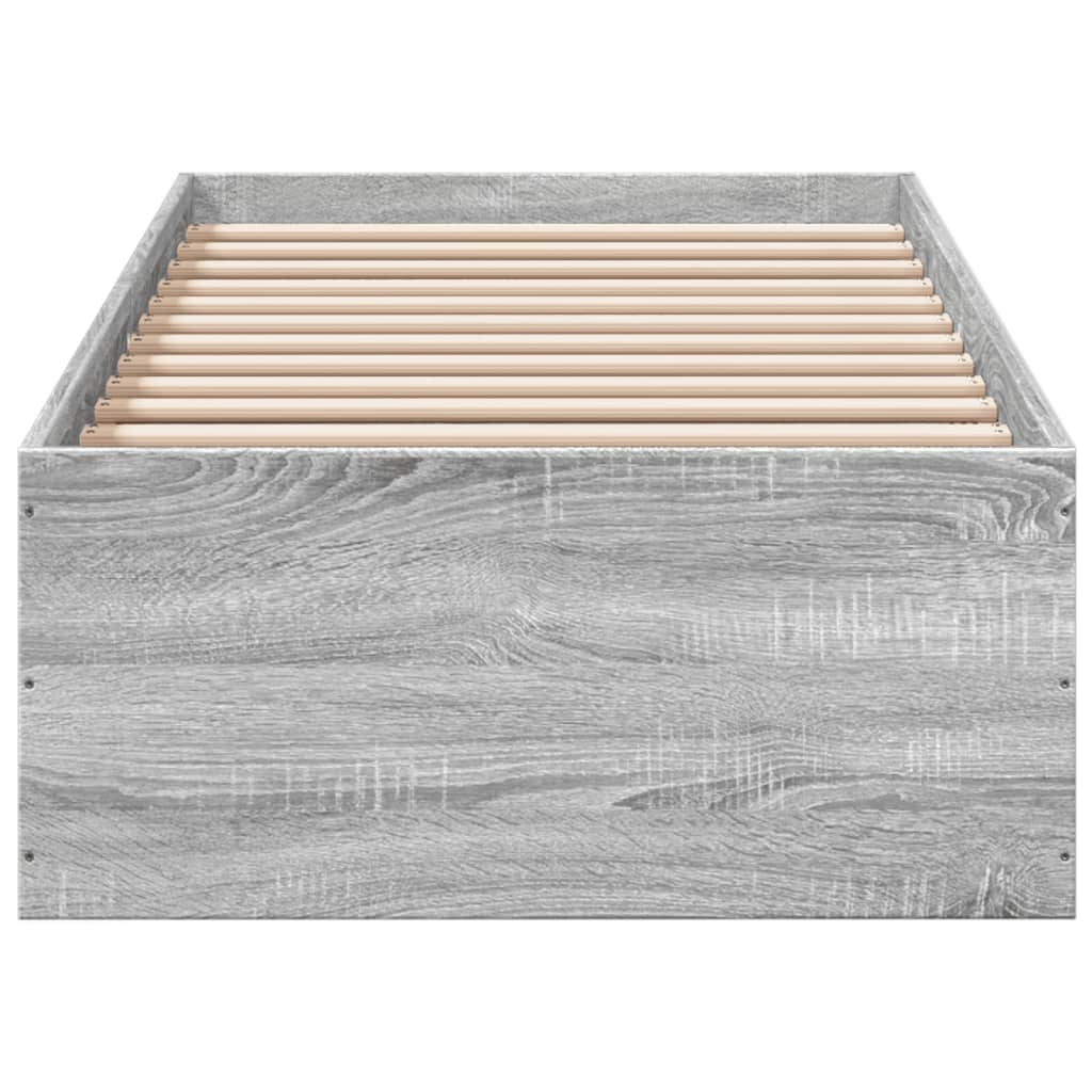 Bedframe bewerkt hout grijs sonoma eikenkleurig 90x190 cm is nu te koop bij PeponiXL, paradijselijk wonen!
