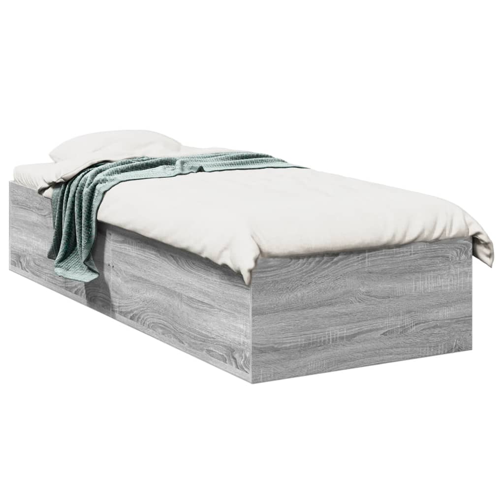 Bedframe bewerkt hout grijs sonoma eikenkleurig 90x190 cm is nu te koop bij PeponiXL, paradijselijk wonen!