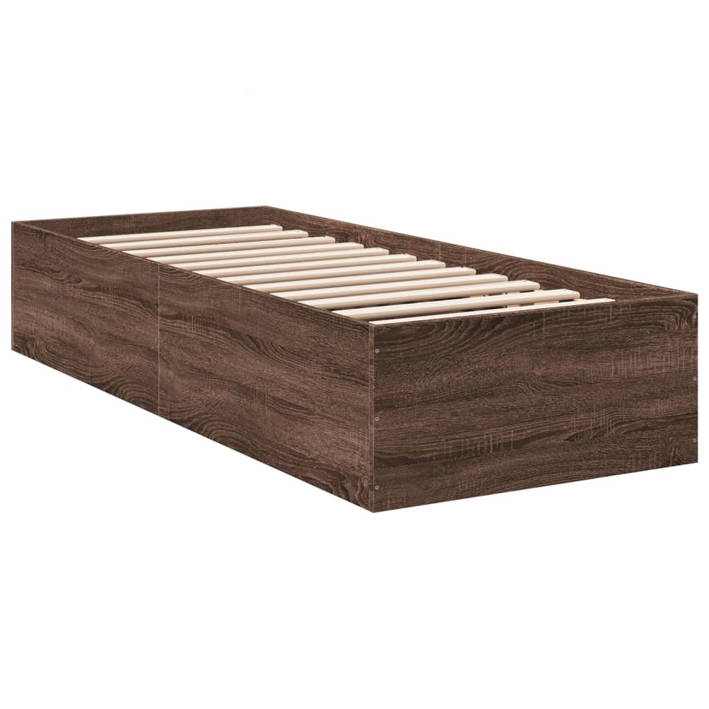Bedframe bewerkt hout bruin eikenkleur 90x190 cm is nu te koop bij PeponiXL, paradijselijk wonen!