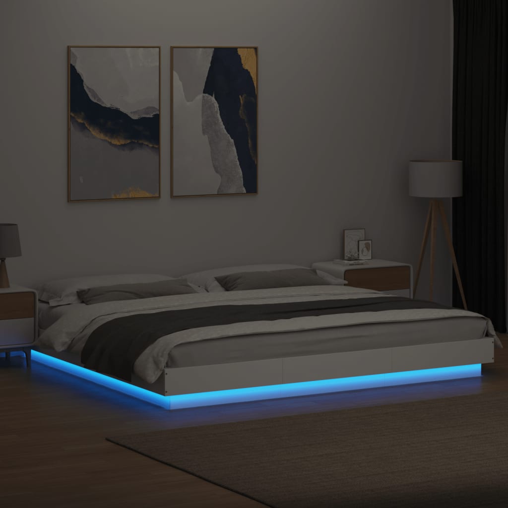 Bedframe met LED-verlichting bewerkt hout wit 200x200 cm is nu te koop bij PeponiXL, paradijselijk wonen!