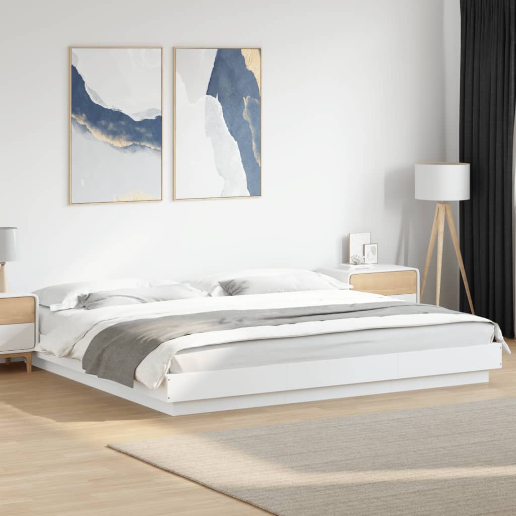 Bedframe met LED-verlichting bewerkt hout wit 200x200 cm is nu te koop bij PeponiXL, paradijselijk wonen!