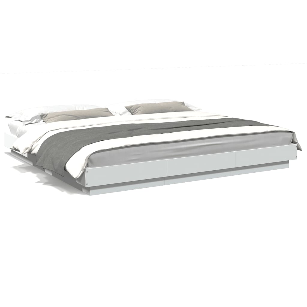 Bedframe met LED-verlichting bewerkt hout wit 200x200 cm is nu te koop bij PeponiXL, paradijselijk wonen!