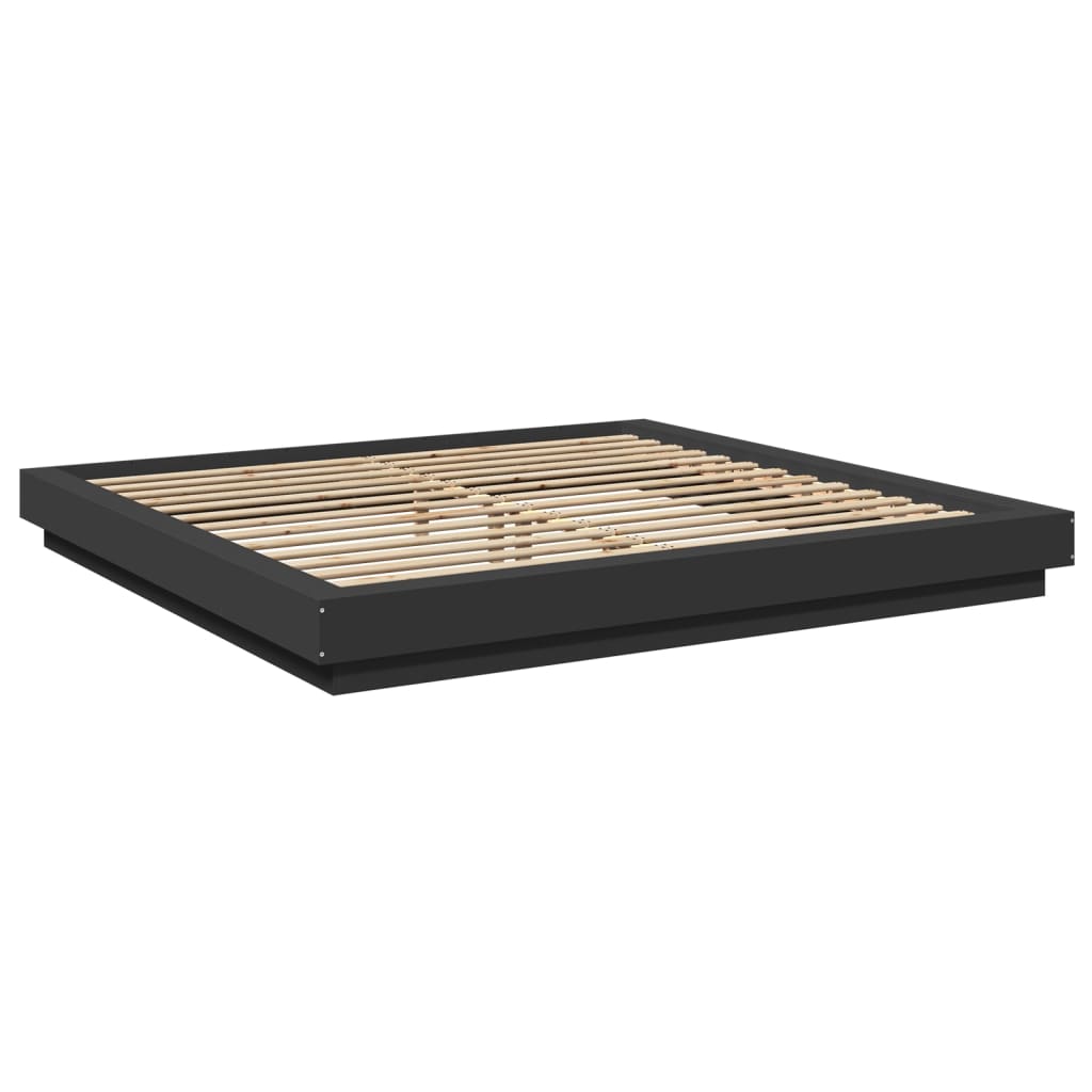 Bedframe met LED-verlichting bewerkt hout zwart 200x200 cm is nu te koop bij PeponiXL, paradijselijk wonen!