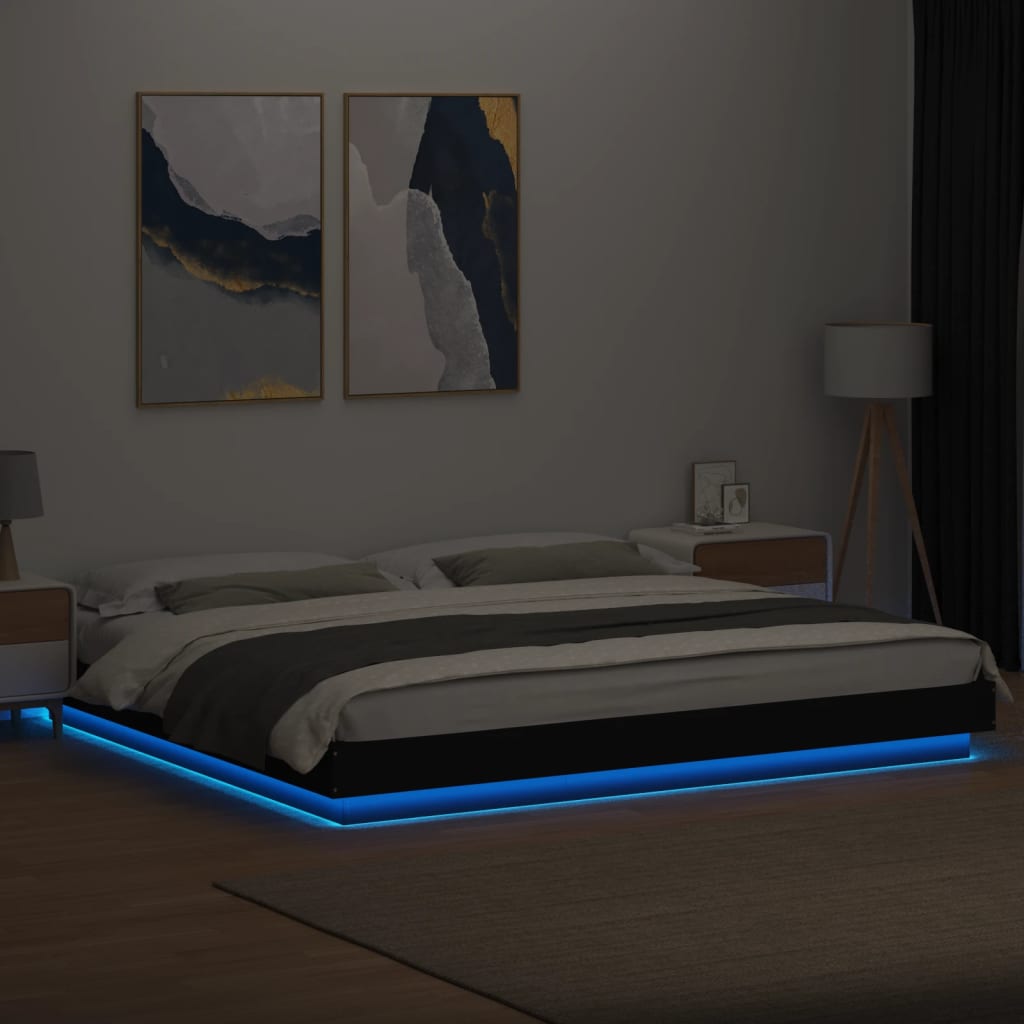 Bedframe met LED-verlichting bewerkt hout zwart 200x200 cm is nu te koop bij PeponiXL, paradijselijk wonen!