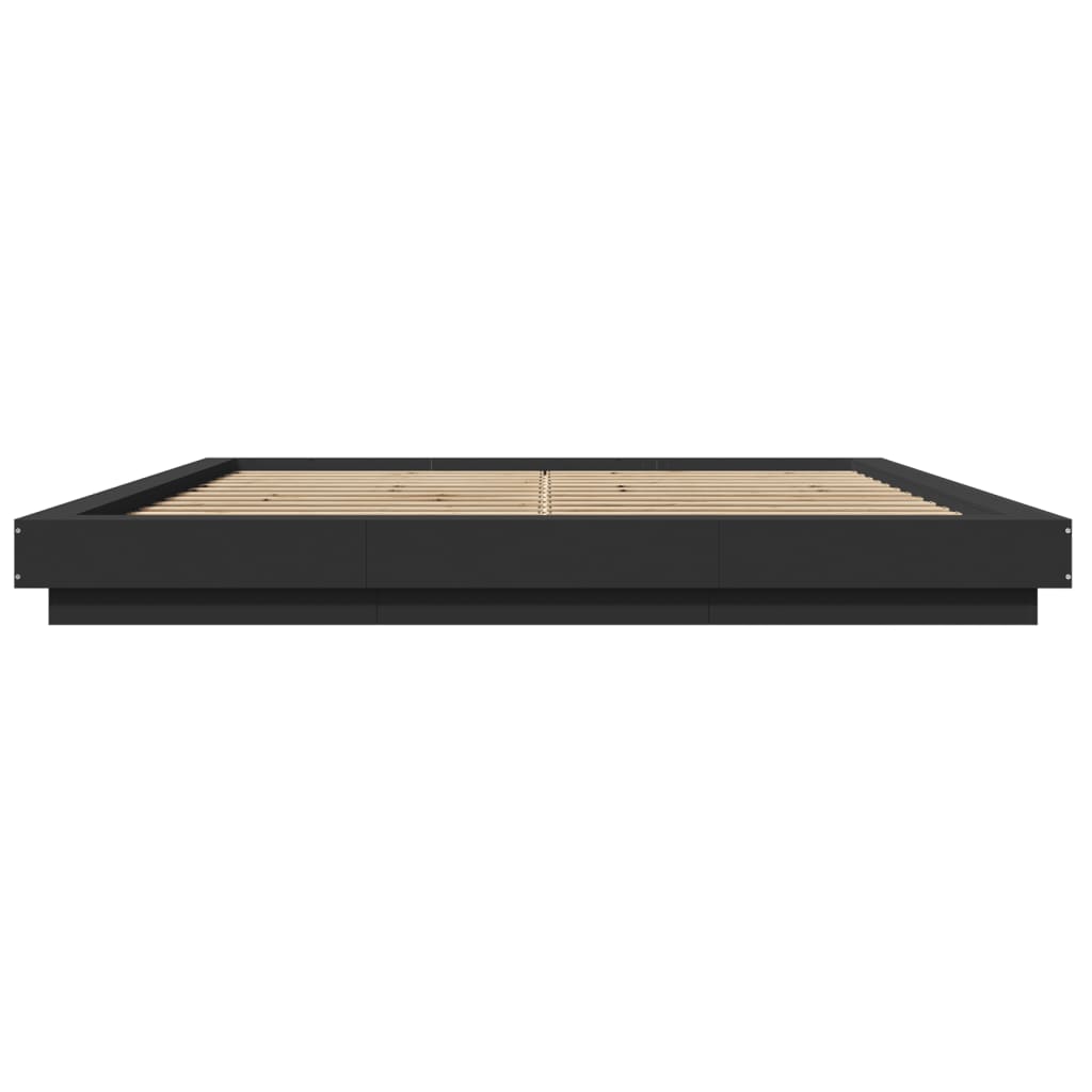 Bedframe met LED-verlichting bewerkt hout zwart 200x200 cm is nu te koop bij PeponiXL, paradijselijk wonen!