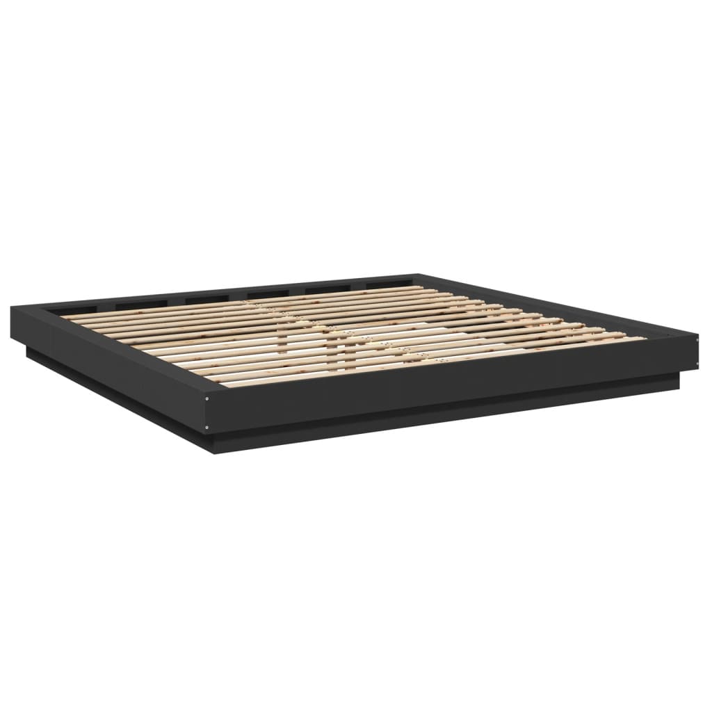 Bedframe met LED-verlichting bewerkt hout zwart 200x200 cm is nu te koop bij PeponiXL, paradijselijk wonen!