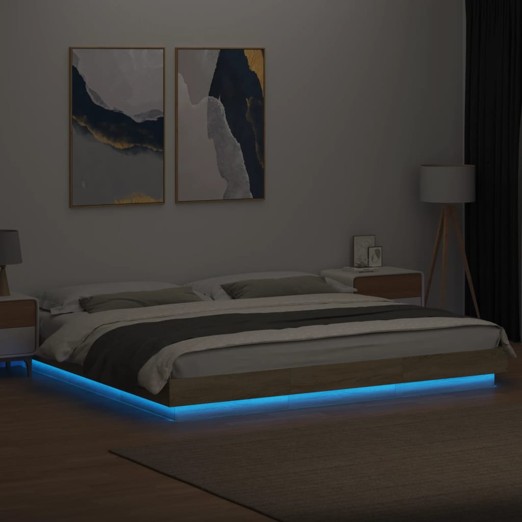 Bedframe met LED-verlichting sonoma eiken 200x200 cm is nu te koop bij PeponiXL, paradijselijk wonen!