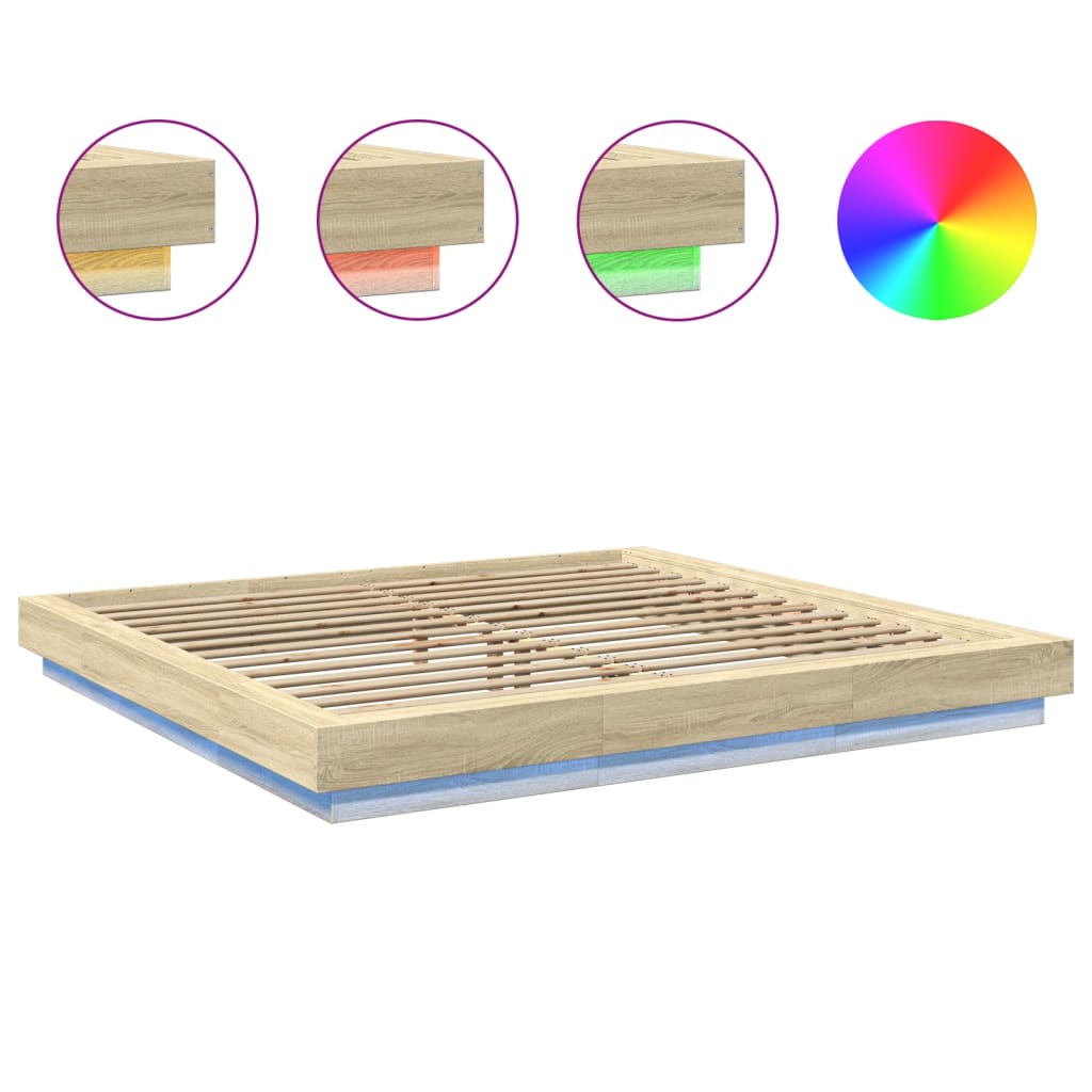 Bedframe met LED-verlichting sonoma eiken 200x200 cm is nu te koop bij PeponiXL, paradijselijk wonen!