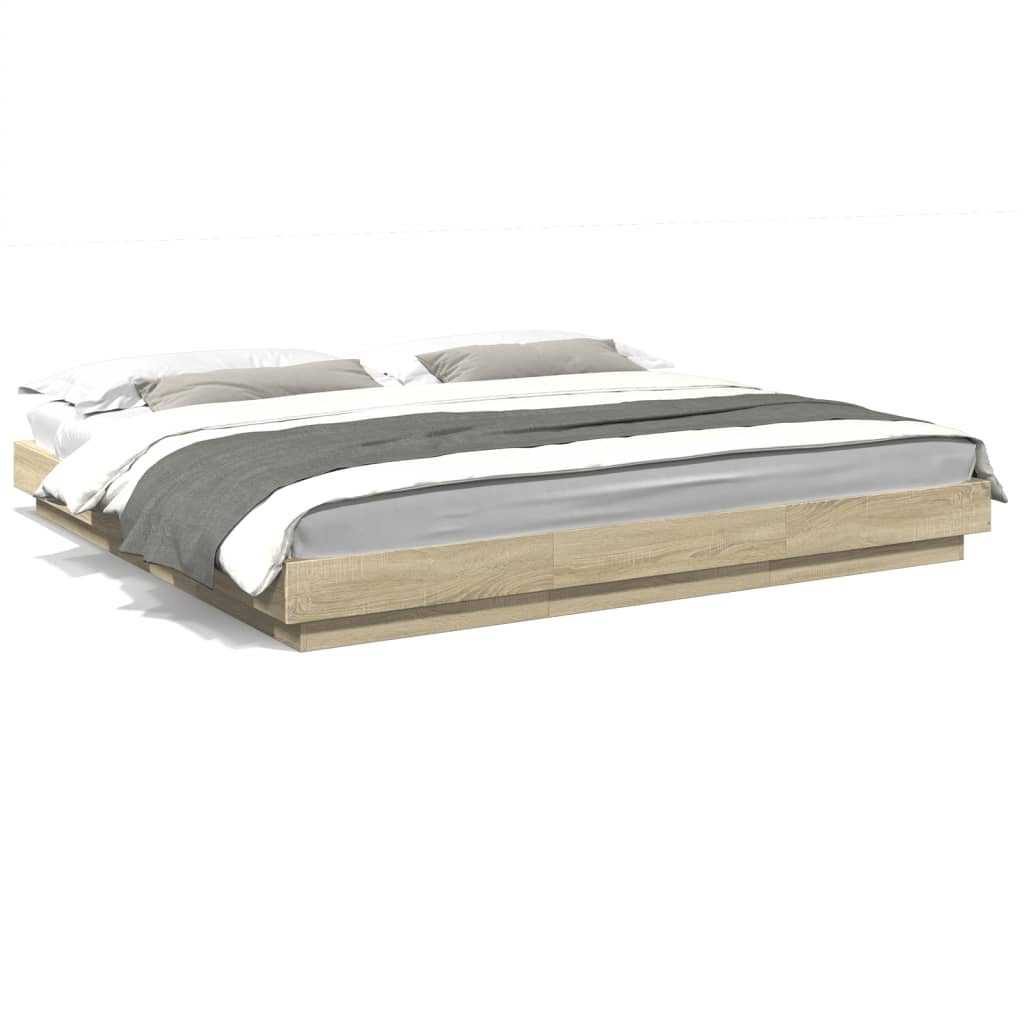 Bedframe met LED-verlichting sonoma eiken 200x200 cm is nu te koop bij PeponiXL, paradijselijk wonen!