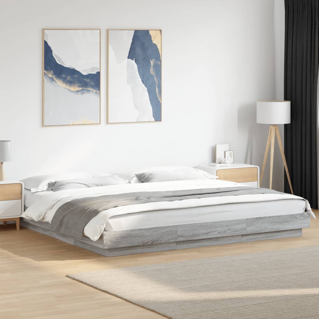 Bedframe met LED-verlichting grijs sonoma eiken 200x200 cm is nu te koop bij PeponiXL, paradijselijk wonen!