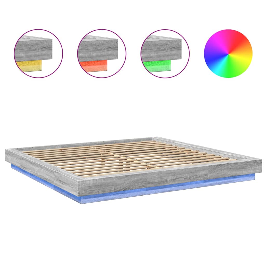 Bedframe met LED-verlichting grijs sonoma eiken 200x200 cm is nu te koop bij PeponiXL, paradijselijk wonen!