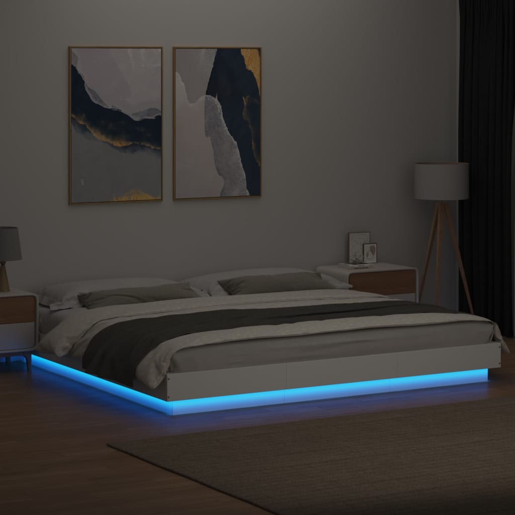 Bedframe met LED-verlichting bewerkt hout wit 180x200 cm is nu te koop bij PeponiXL, paradijselijk wonen!
