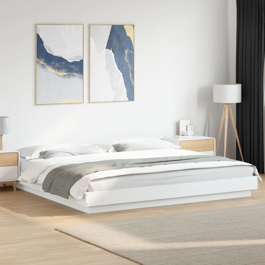 Bedframe met LED-verlichting bewerkt hout wit 180x200 cm is nu te koop bij PeponiXL, paradijselijk wonen!