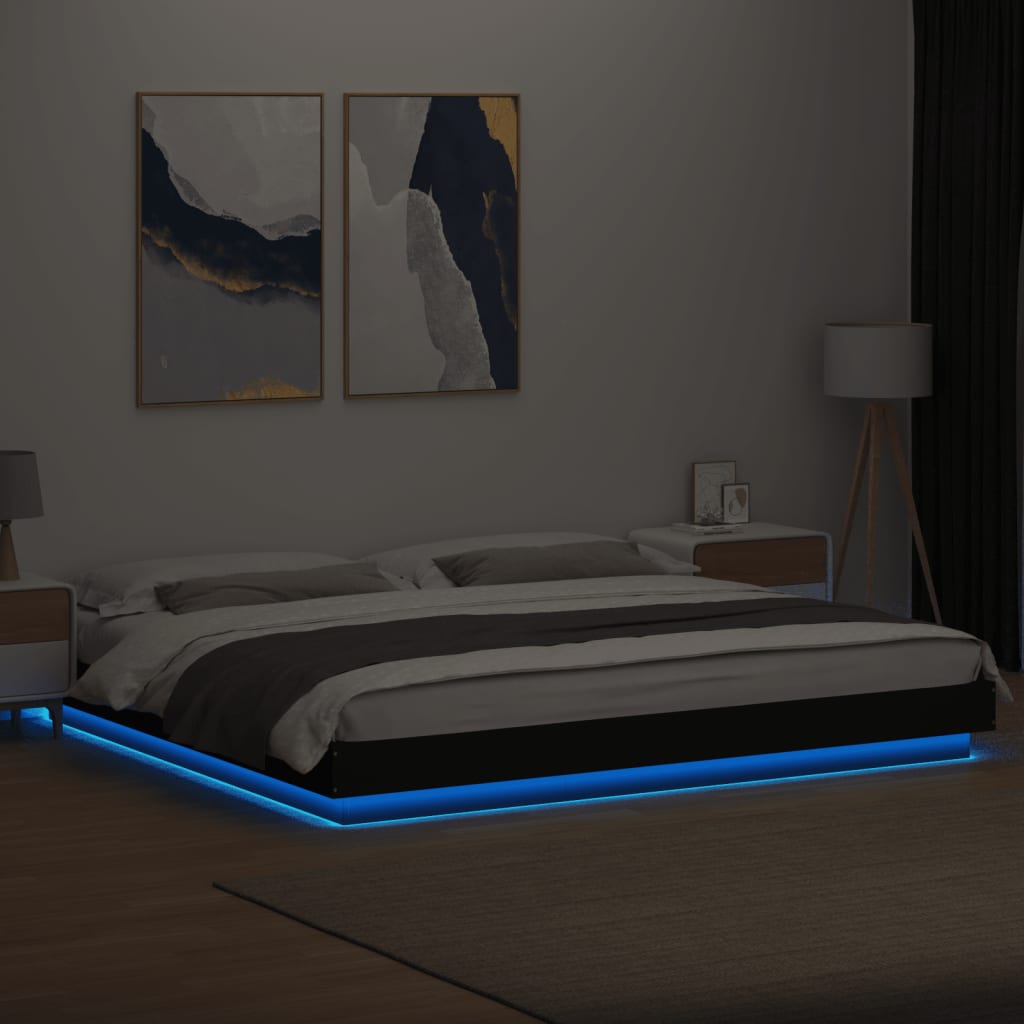 Bedframe met LED-verlichting bewerkt hout zwart 180x200 cm is nu te koop bij PeponiXL, paradijselijk wonen!