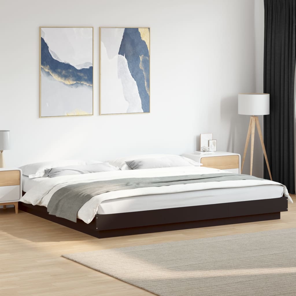 Bedframe met LED-verlichting bewerkt hout zwart 180x200 cm is nu te koop bij PeponiXL, paradijselijk wonen!