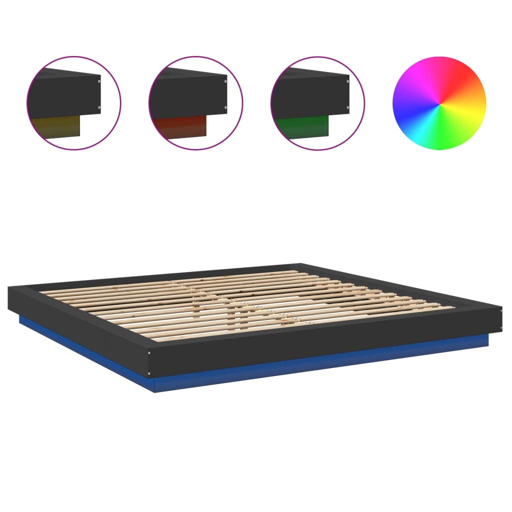 Bedframe met LED-verlichting bewerkt hout zwart 180x200 cm is nu te koop bij PeponiXL, paradijselijk wonen!