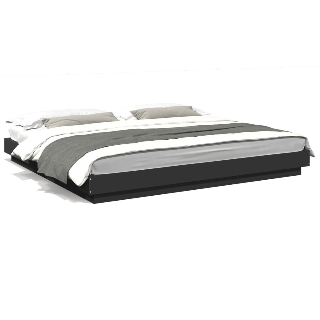 Bedframe met LED-verlichting bewerkt hout zwart 180x200 cm is nu te koop bij PeponiXL, paradijselijk wonen!