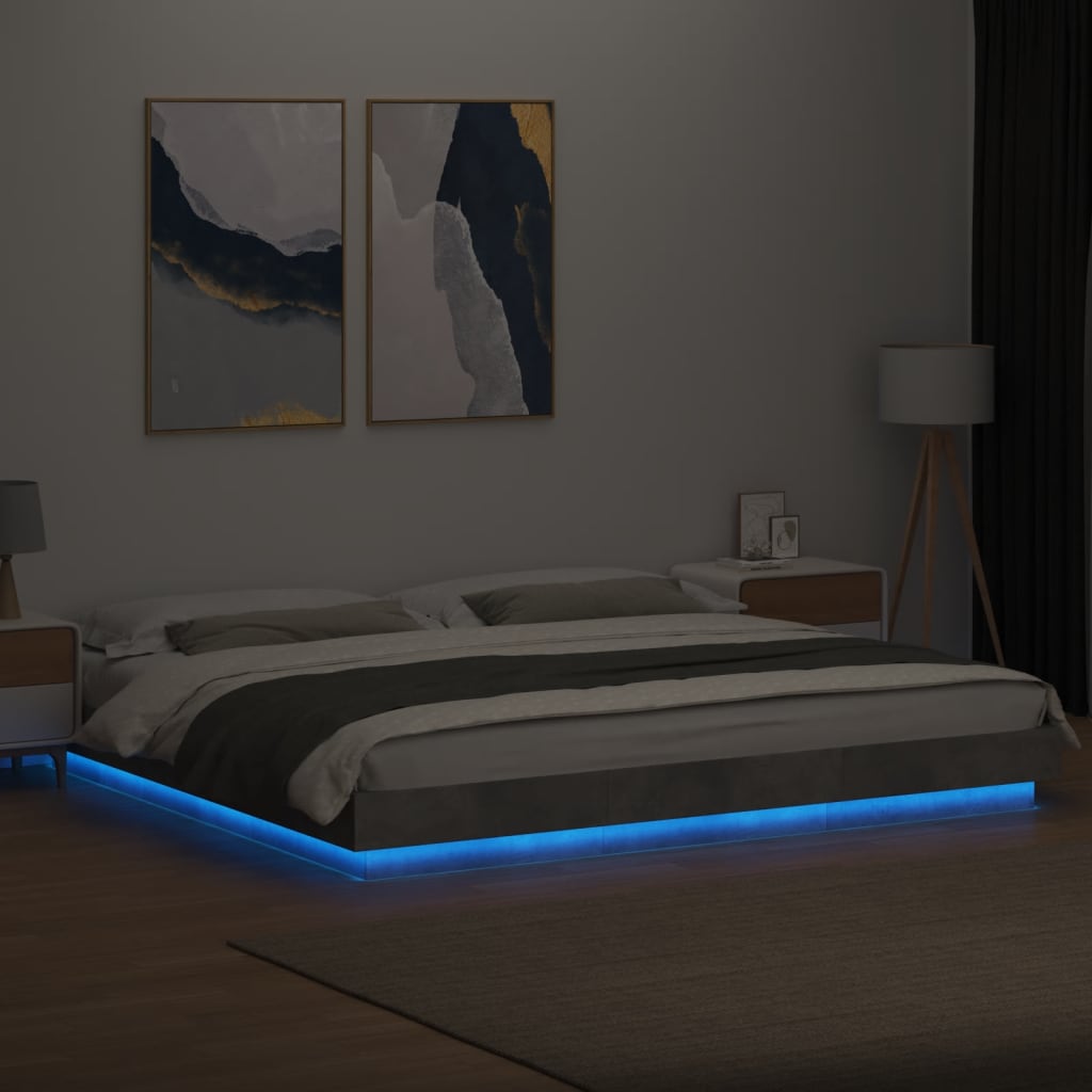 Bedframe met LED-verlichting bewerkt hout betongrijs 180x200 cm is nu te koop bij PeponiXL, paradijselijk wonen!
