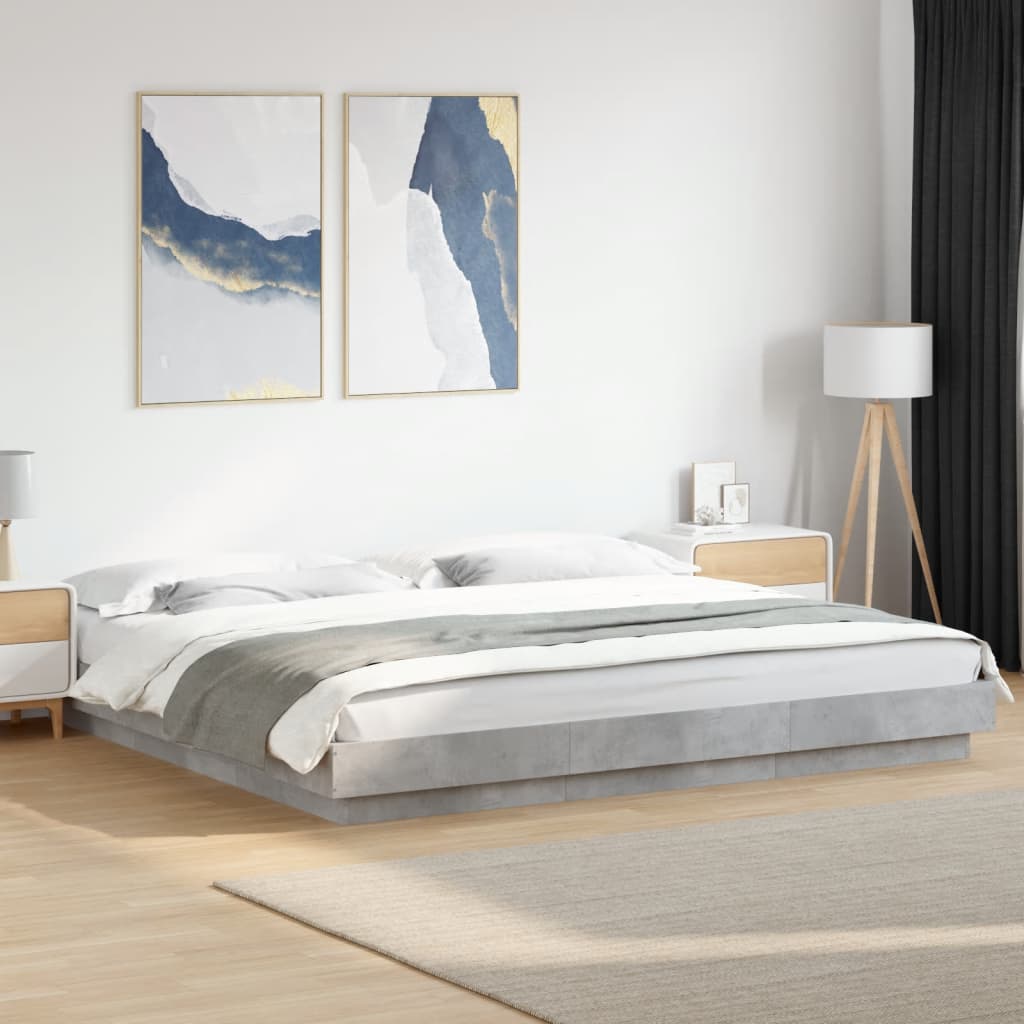 Bedframe met LED-verlichting bewerkt hout betongrijs 180x200 cm is nu te koop bij PeponiXL, paradijselijk wonen!