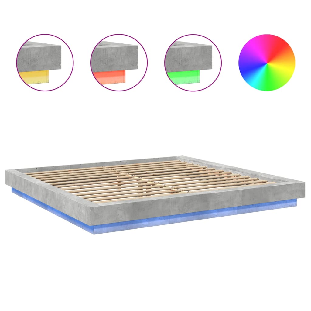 Bedframe met LED-verlichting bewerkt hout betongrijs 180x200 cm is nu te koop bij PeponiXL, paradijselijk wonen!