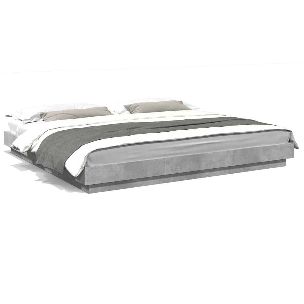 Bedframe met LED-verlichting bewerkt hout betongrijs 180x200 cm is nu te koop bij PeponiXL, paradijselijk wonen!