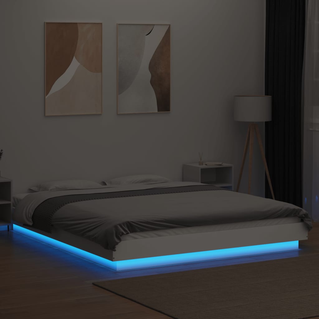 Bedframe met LED-verlichting bewerkt hout wit 160x200 cm is nu te koop bij PeponiXL, paradijselijk wonen!