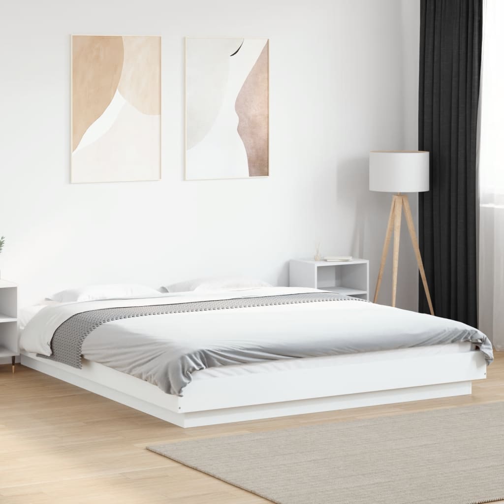 Bedframe met LED-verlichting bewerkt hout wit 160x200 cm is nu te koop bij PeponiXL, paradijselijk wonen!