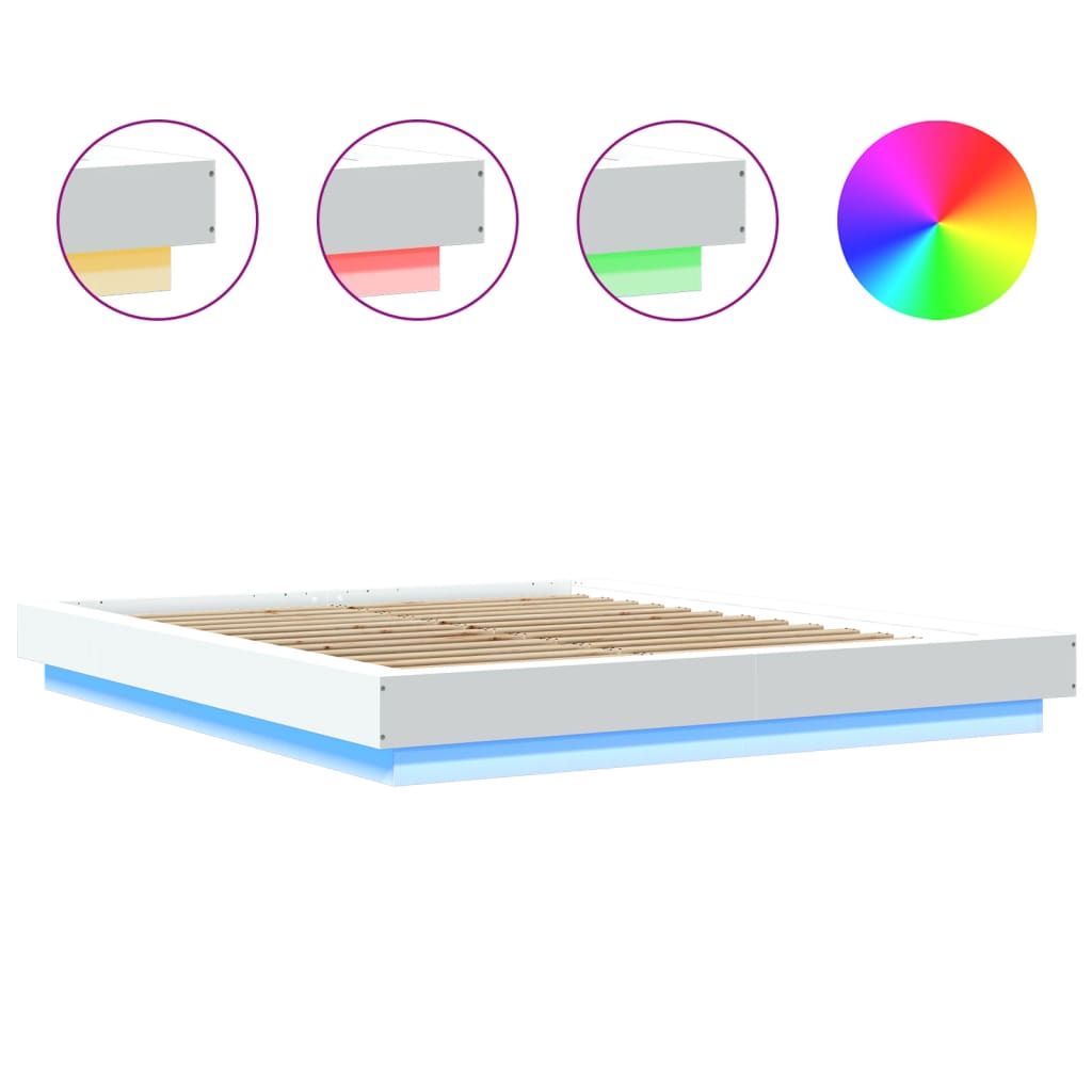 Bedframe met LED-verlichting bewerkt hout wit 160x200 cm is nu te koop bij PeponiXL, paradijselijk wonen!