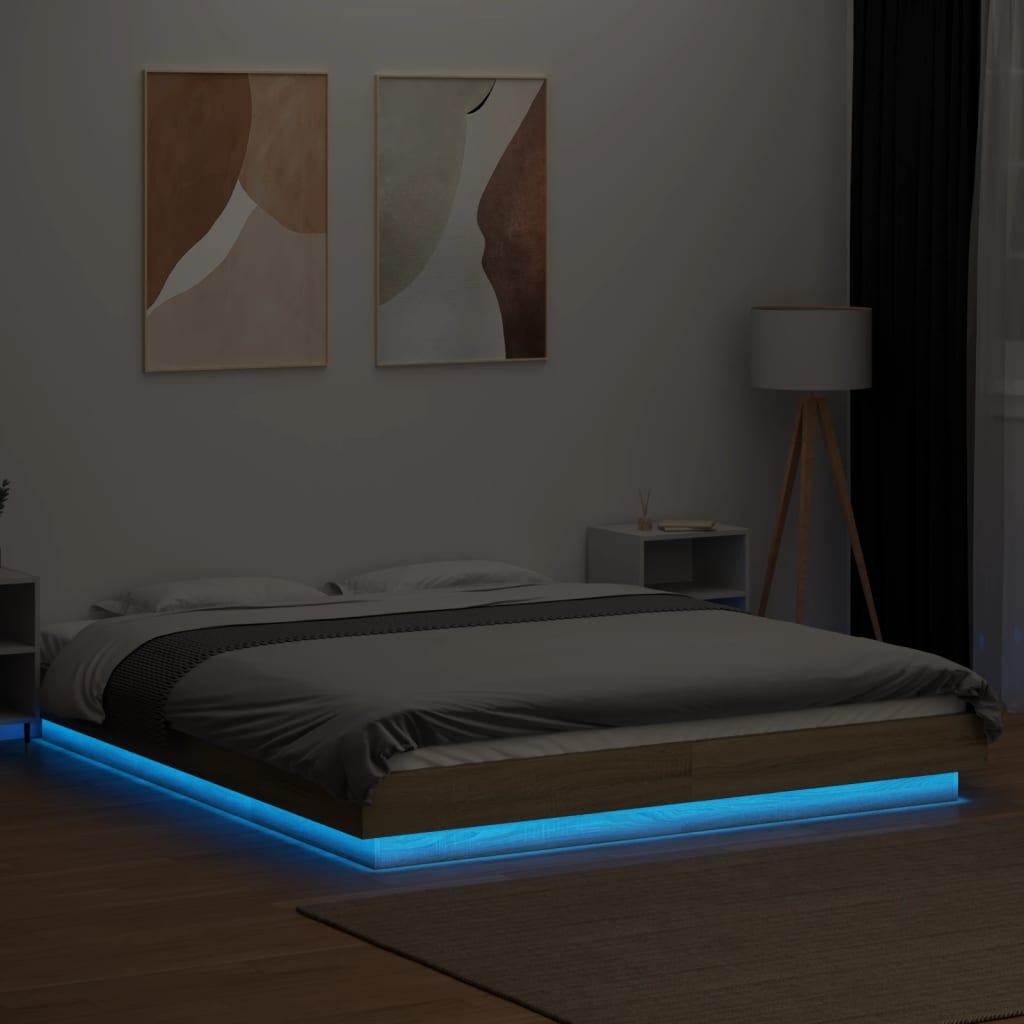 Bedframe met LED-verlichting sonoma eikenkleurig 160x200 cm is nu te koop bij PeponiXL, paradijselijk wonen!