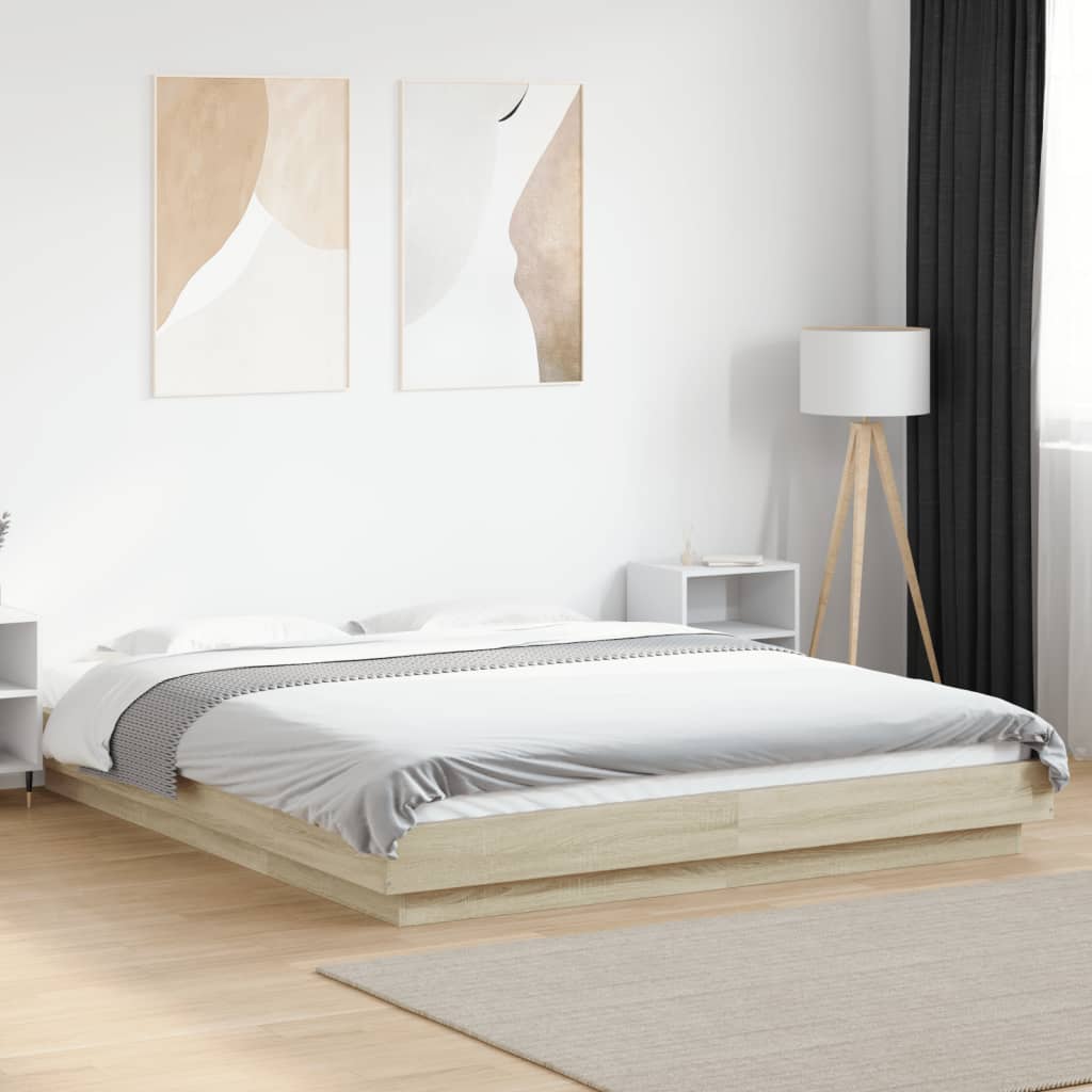 Bedframe met LED-verlichting sonoma eikenkleurig 160x200 cm is nu te koop bij PeponiXL, paradijselijk wonen!