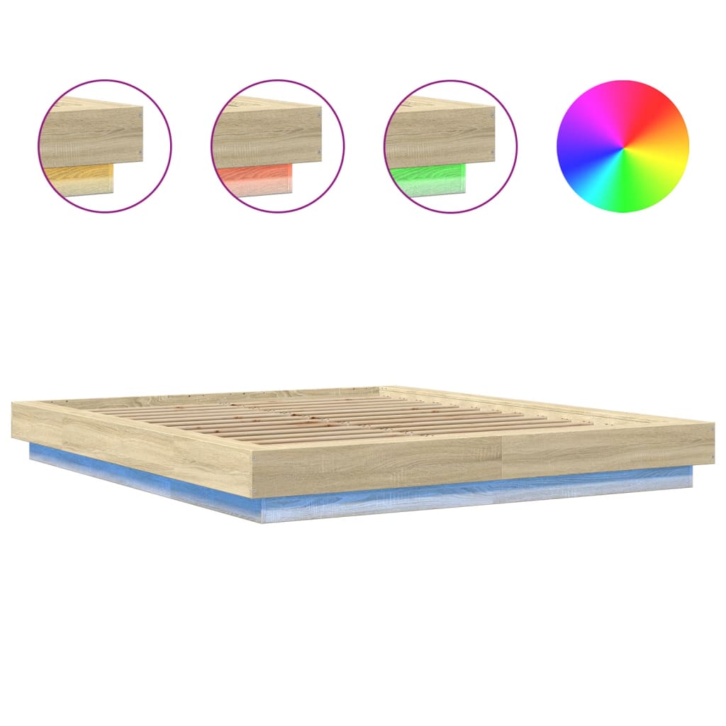 Bedframe met LED-verlichting sonoma eikenkleurig 160x200 cm is nu te koop bij PeponiXL, paradijselijk wonen!