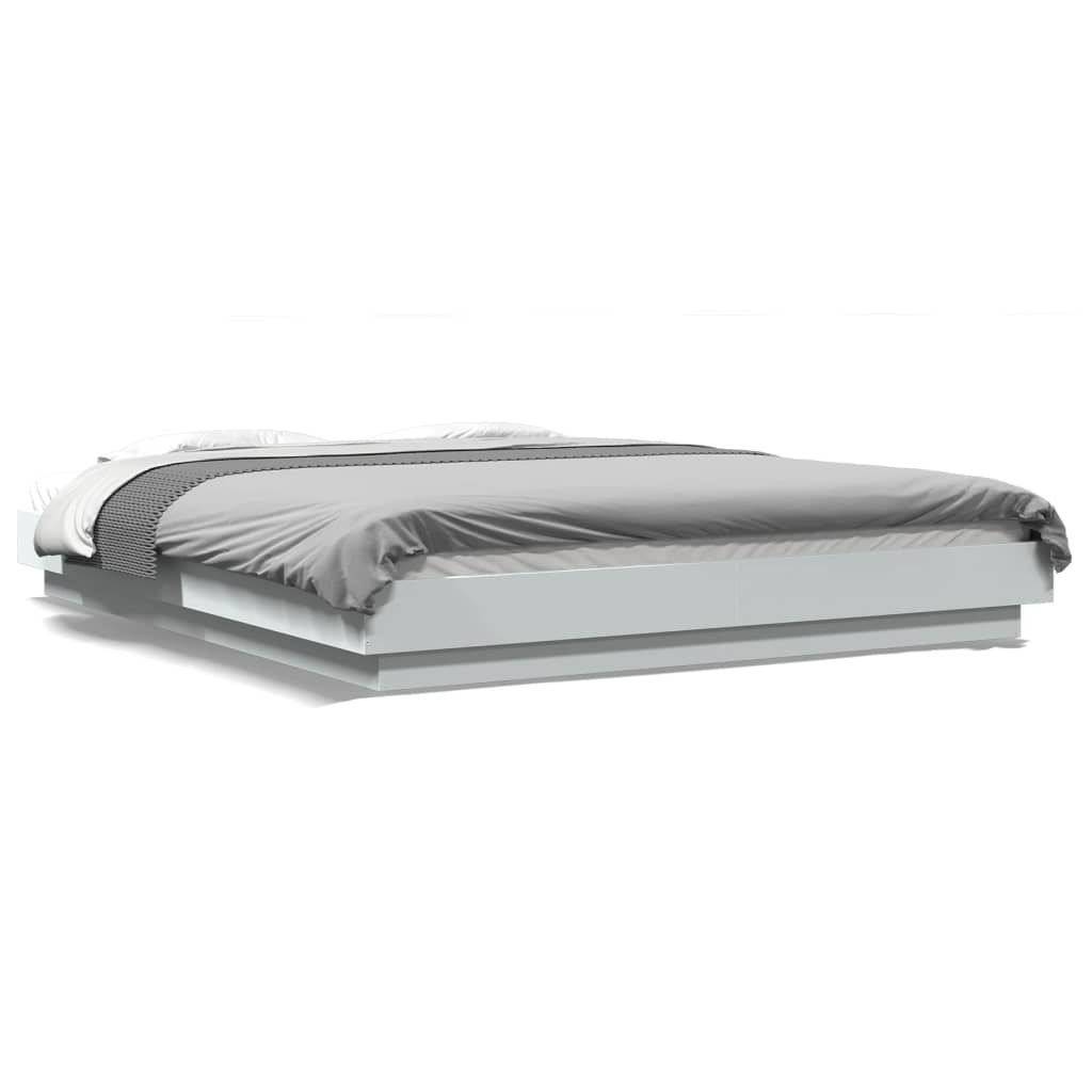 Bedframe met LED-verlichting bewerkt hout wit 150x200 cm is nu te koop bij PeponiXL, paradijselijk wonen!