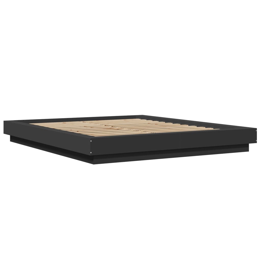 Bedframe met LED-verlichting bewerkt hout zwart 150x200 cm is nu te koop bij PeponiXL, paradijselijk wonen!