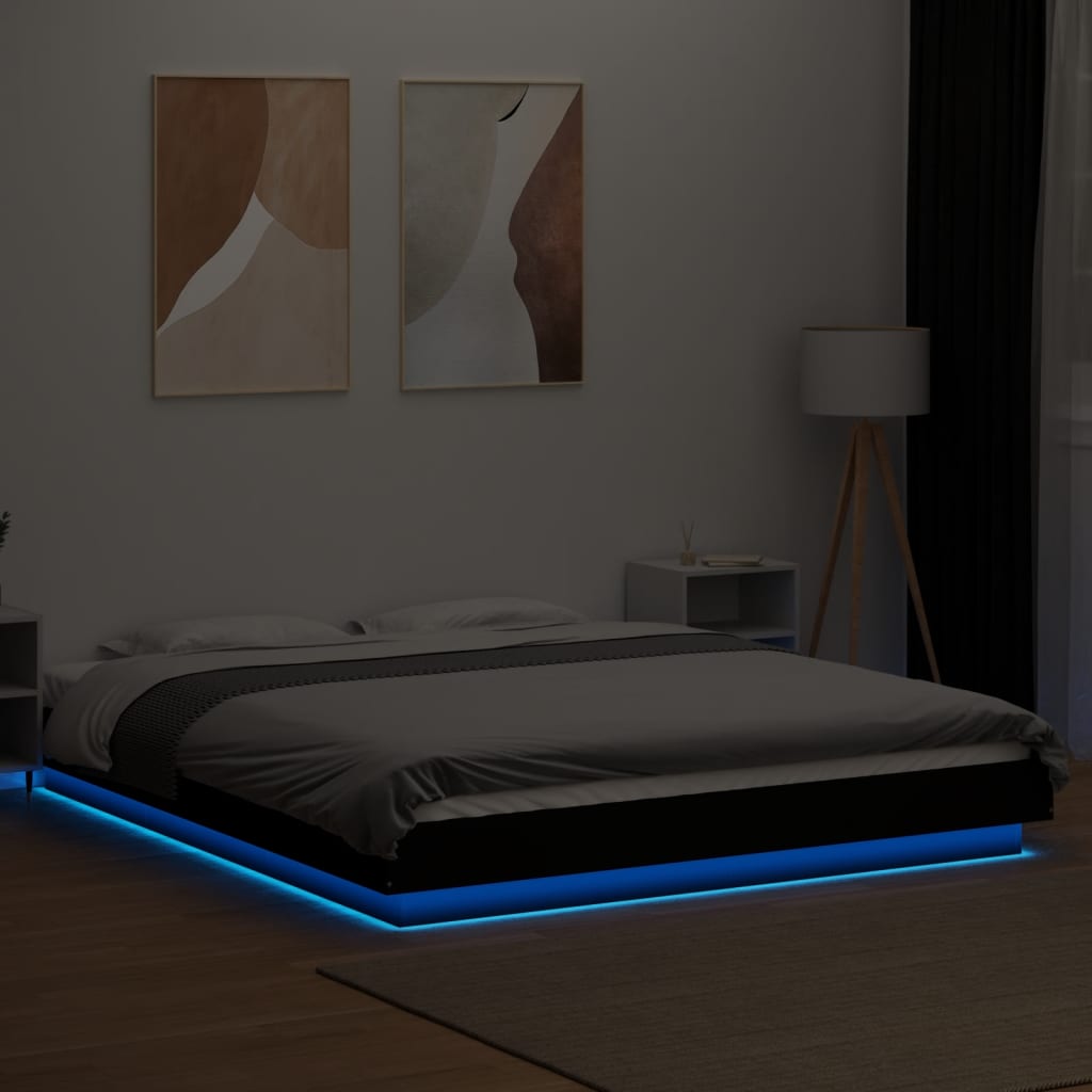 Bedframe met LED-verlichting bewerkt hout zwart 150x200 cm is nu te koop bij PeponiXL, paradijselijk wonen!
