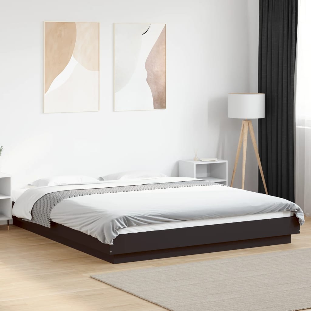 Bedframe met LED-verlichting bewerkt hout zwart 150x200 cm is nu te koop bij PeponiXL, paradijselijk wonen!