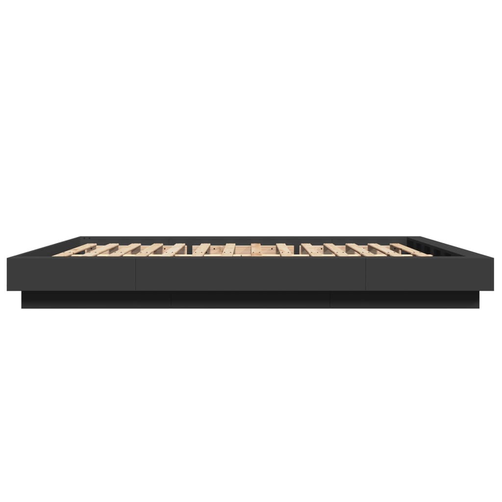 Bedframe met LED-verlichting bewerkt hout zwart 150x200 cm is nu te koop bij PeponiXL, paradijselijk wonen!