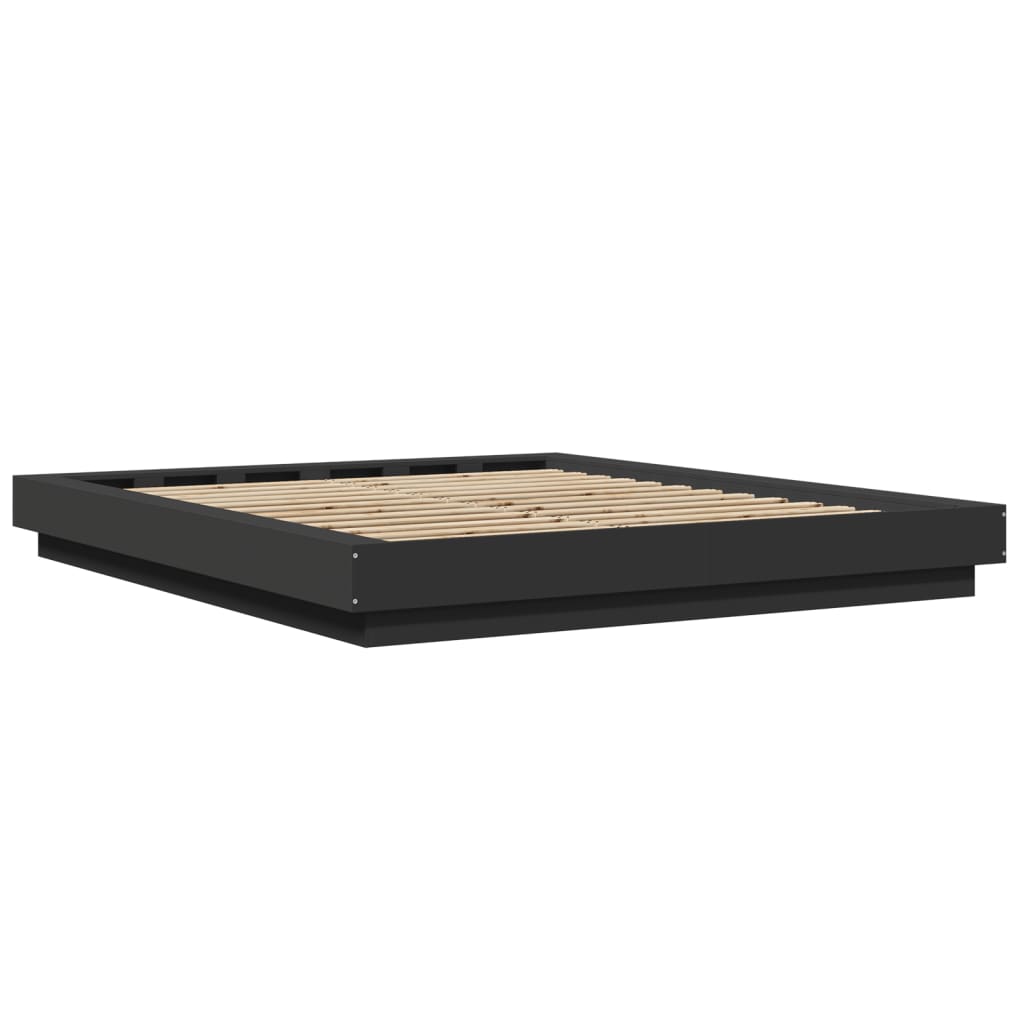 Bedframe met LED-verlichting bewerkt hout zwart 150x200 cm is nu te koop bij PeponiXL, paradijselijk wonen!