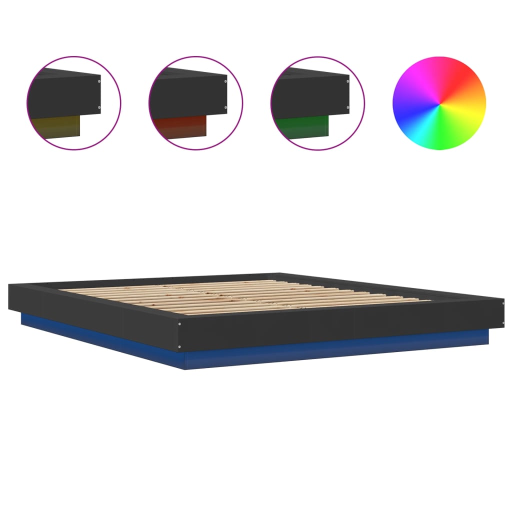 Bedframe met LED-verlichting bewerkt hout zwart 150x200 cm is nu te koop bij PeponiXL, paradijselijk wonen!